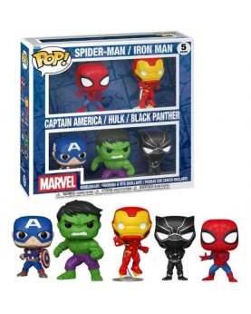 FUNKO POP Marvel: 5Set - Spiderman, Iron Man, Captain America, Hulk, Black Panther