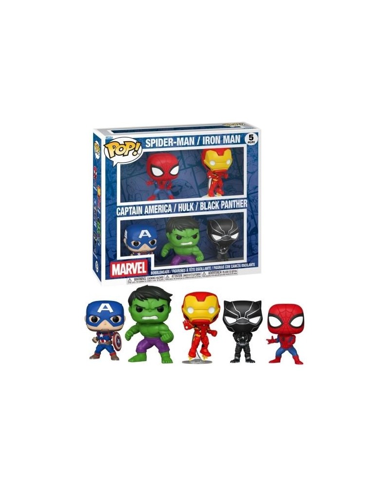 FUNKO POP Marvel: 5Set - Spiderman, Iron Man, Captain America, Hulk, Black Panther